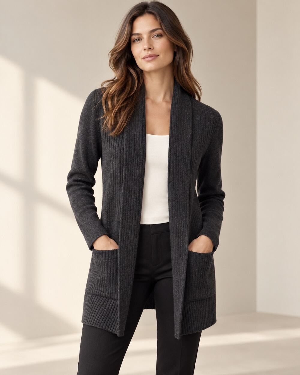 Quiet Luxury Theory Reeda O Noble Wool Ribbed Long Cardigan Charcoal Gray S New